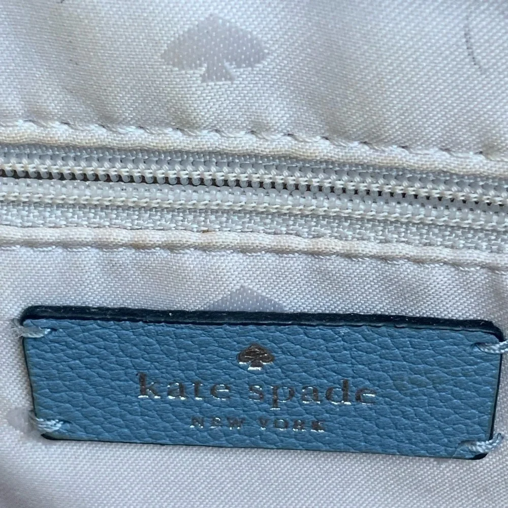 Kate Spade Rowe Dusty Blue Medium Top Zip Pebble Leather Satchel Purse Bag
